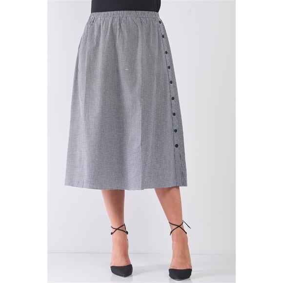 Rachell`s Boutique Dresses & Skirts - Plus Size Black Gingham Print Side Button Midi Skirt